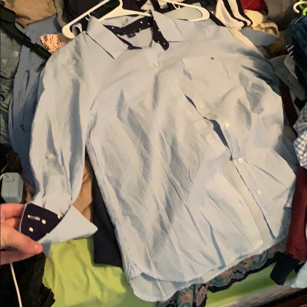 Blue and white button down